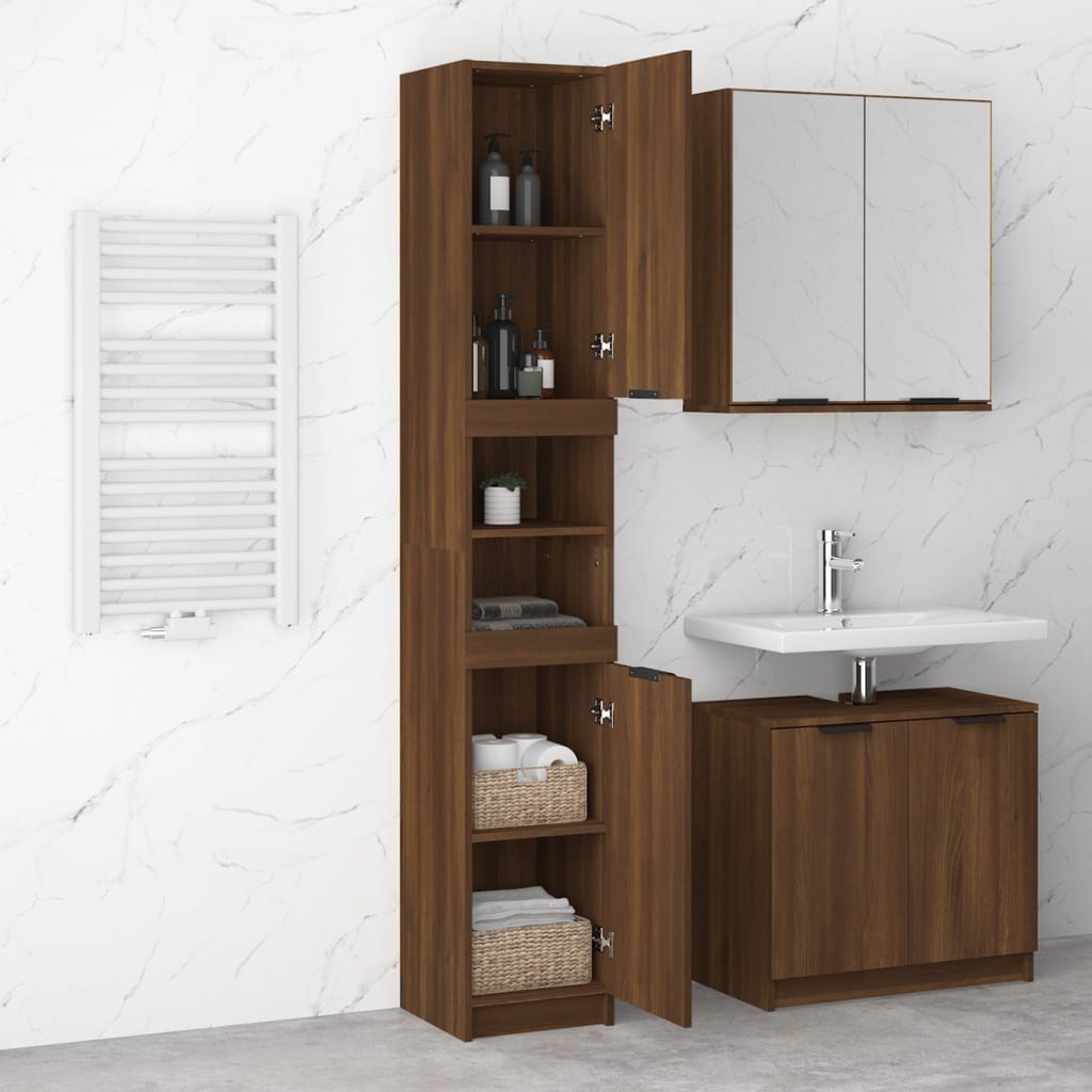 Armadietto Bagno Rovere Marrone 32x34x188,5cm Legno Multistrato