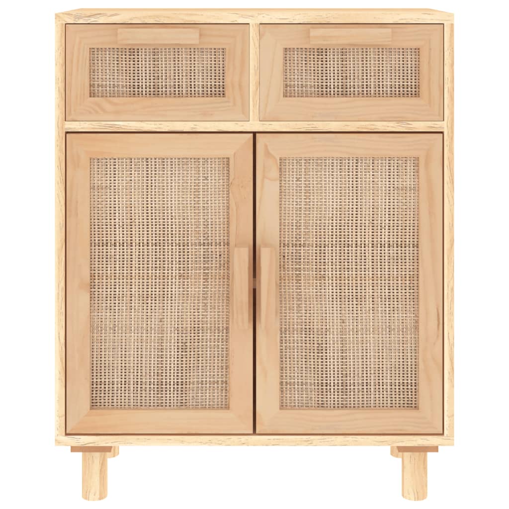 Credenza Marrone 60x30x75cm Legno Massello Pino Rattan Naturale