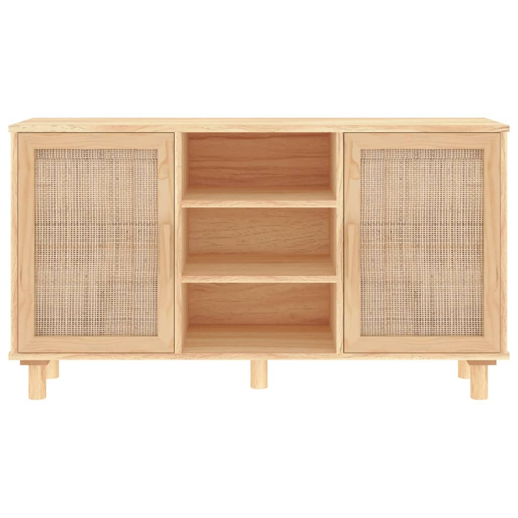 Credenza Marrone 105x30x60cm Massello di Pino e Rattan Naturale