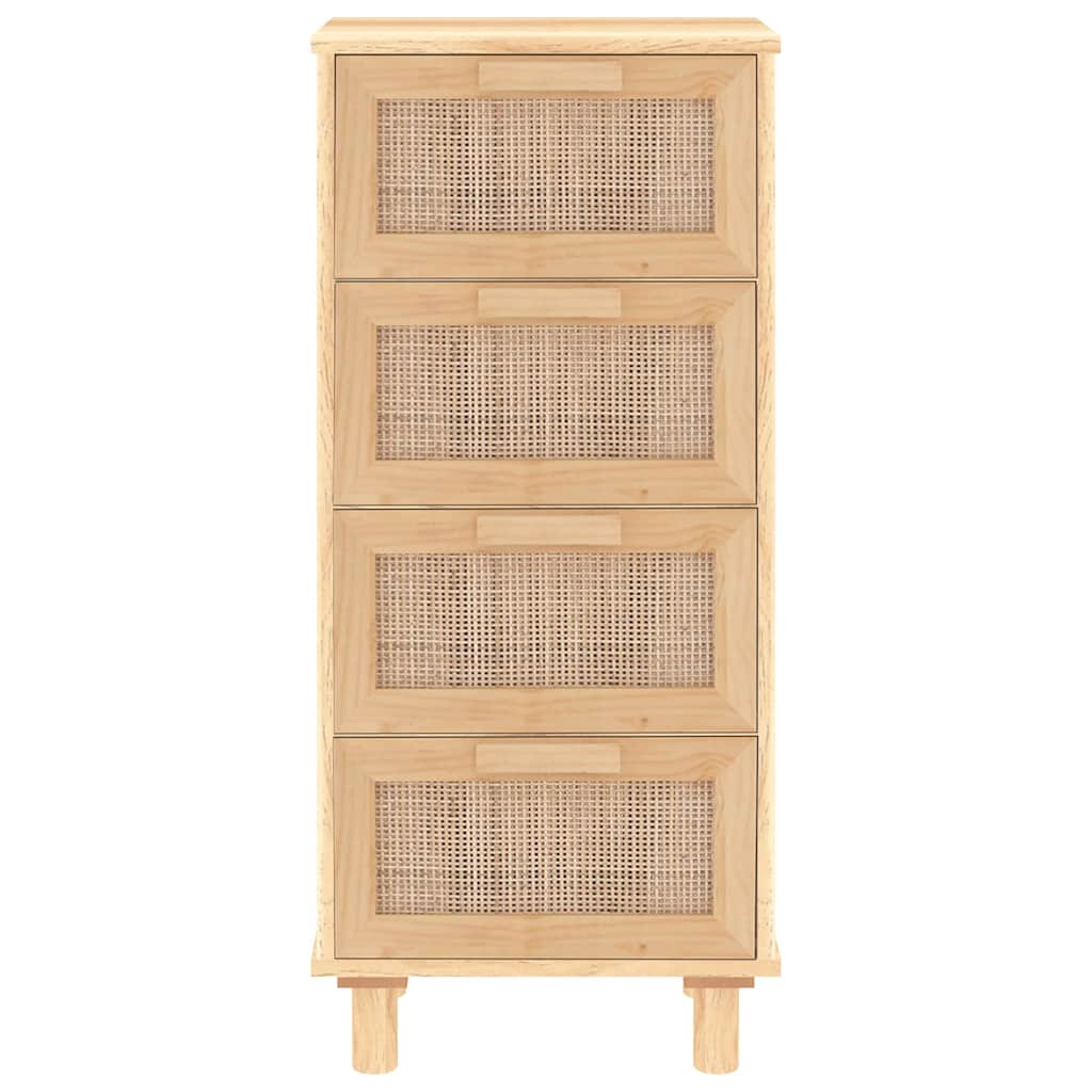 Credenza Marrone 40x30x90cm Legno Massello Pino Rattan Naturale