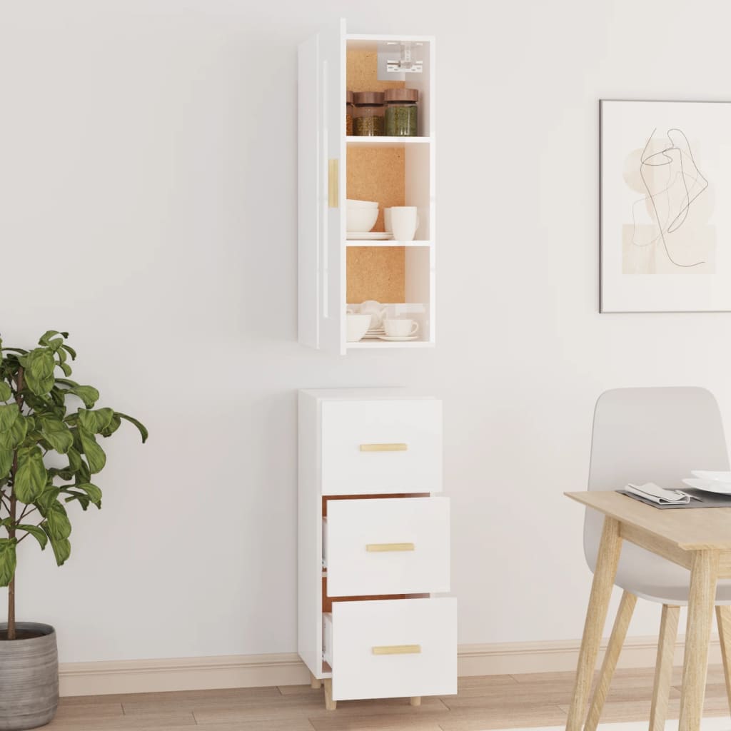 Credenza 35x34x180 cm in Legno Multistrato Bianco Lucido