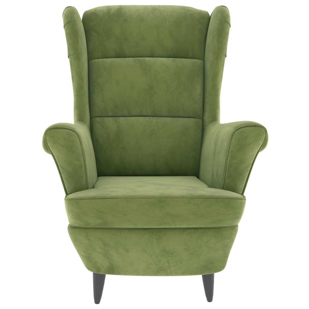Poltrona Schienale ad Ala con Poggiapiedi Verde Chiaro Velluto