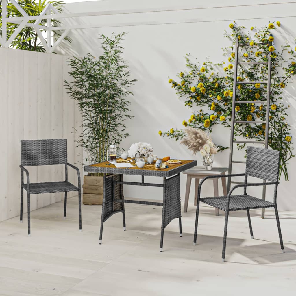 Set da Pranzo per Esterni 3 pz in Polyrattan Grigio
