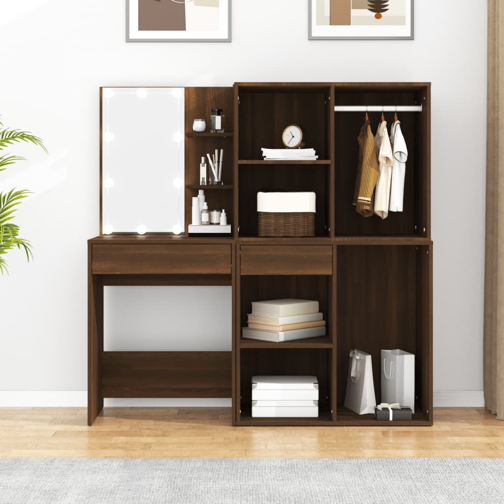 Toeletta con LED e Armadietti Rovere Marrone Legno Multistrato