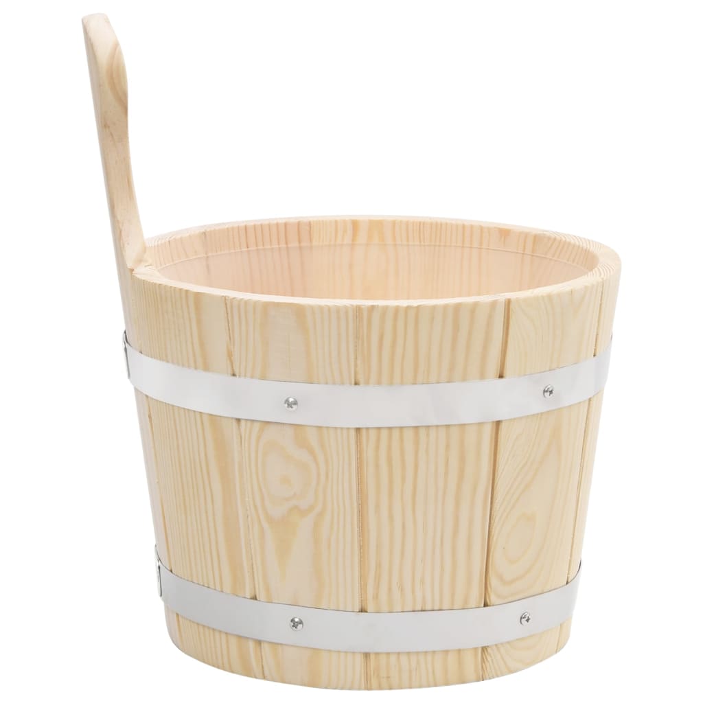 Set Secchiello e Mestolo da Sauna in Legno Massello di Pino