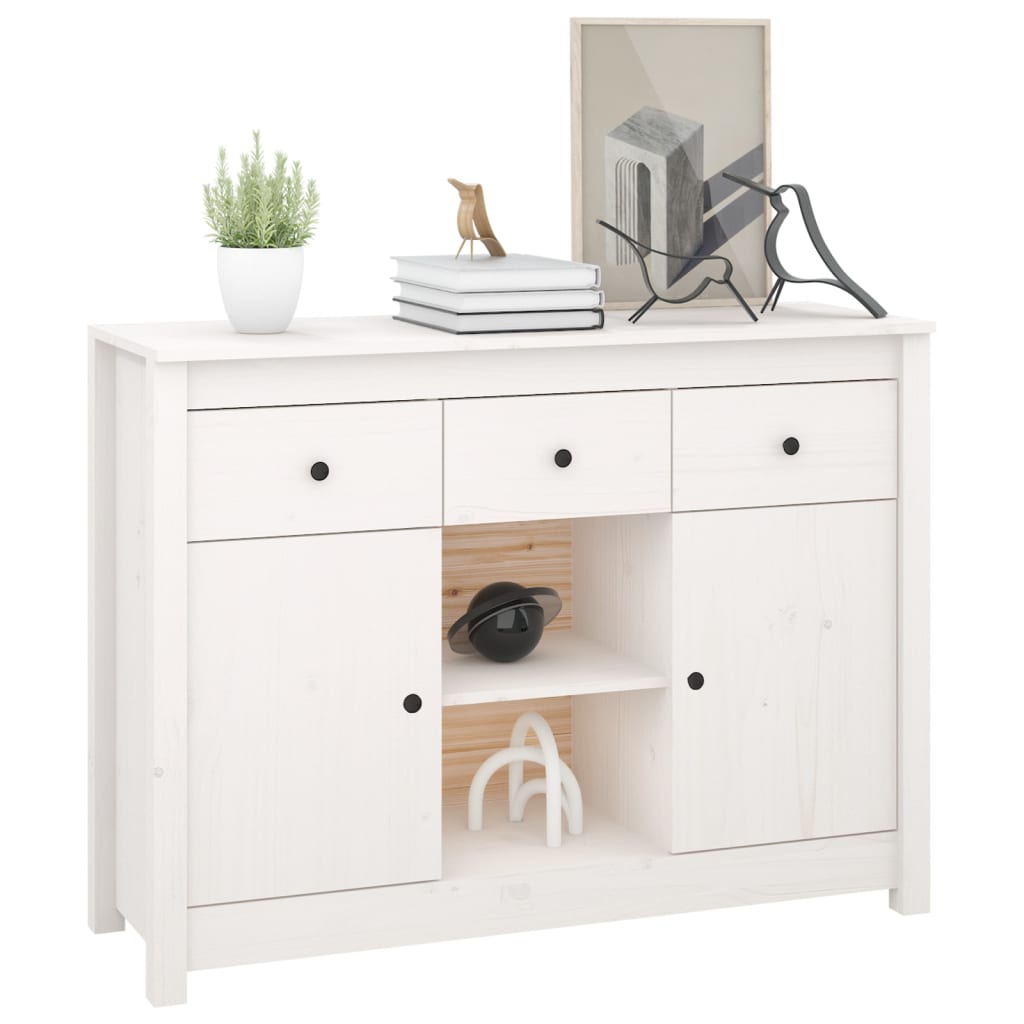 Credenza Bianca 100x35x74,5 cm in Legno Massello di Pino