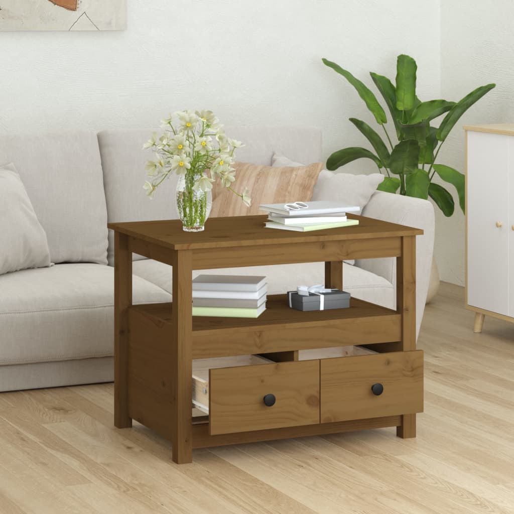 Tavolino da Salotto ambra 71x49x55 cm in Legno Massello di Pino