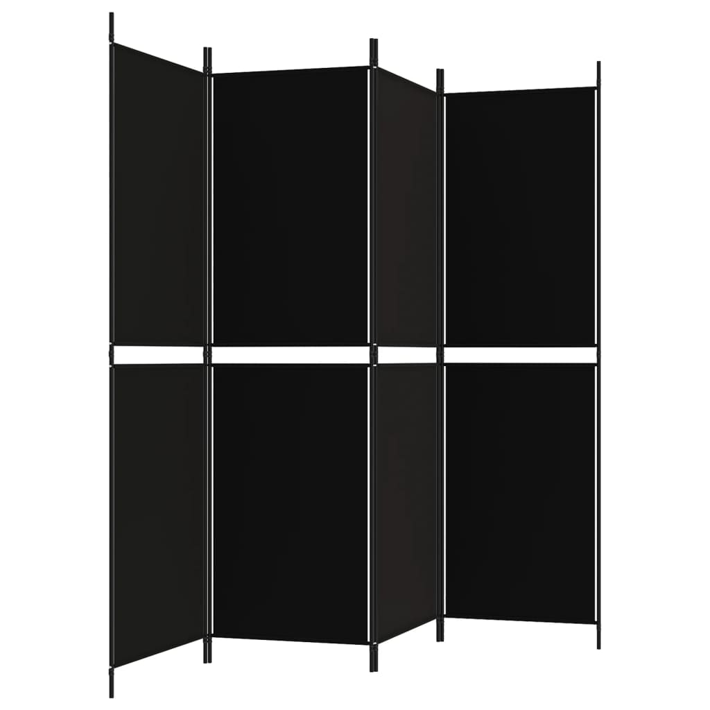 Divisorio a 4 Pannelli Nero 200x180 cm in Tessuto