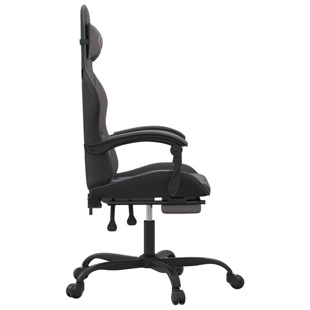 Sedia da Gaming Girevole Poggiapiedi Nero e Grigio Similpelle