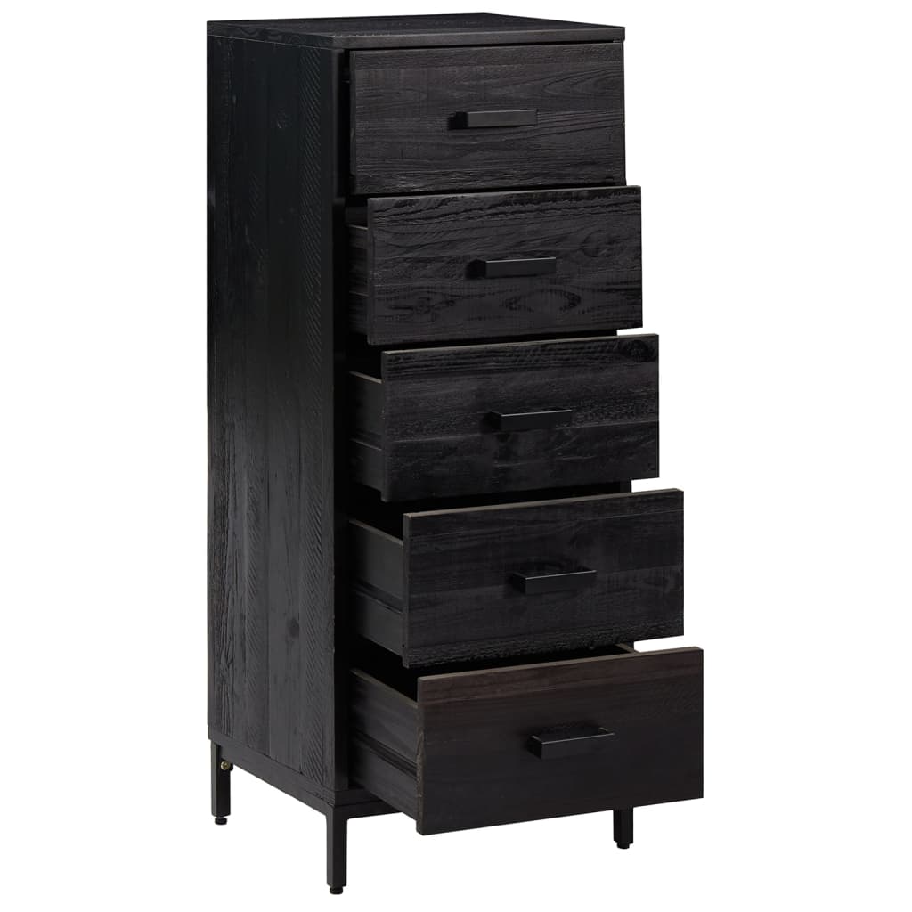 Cassettiera Nera 42x35x110 cm in Legno Massello di Pino