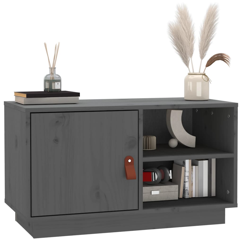 Mobile Porta TV Grigio 70x34x40 cm in Legno Massello di Pino