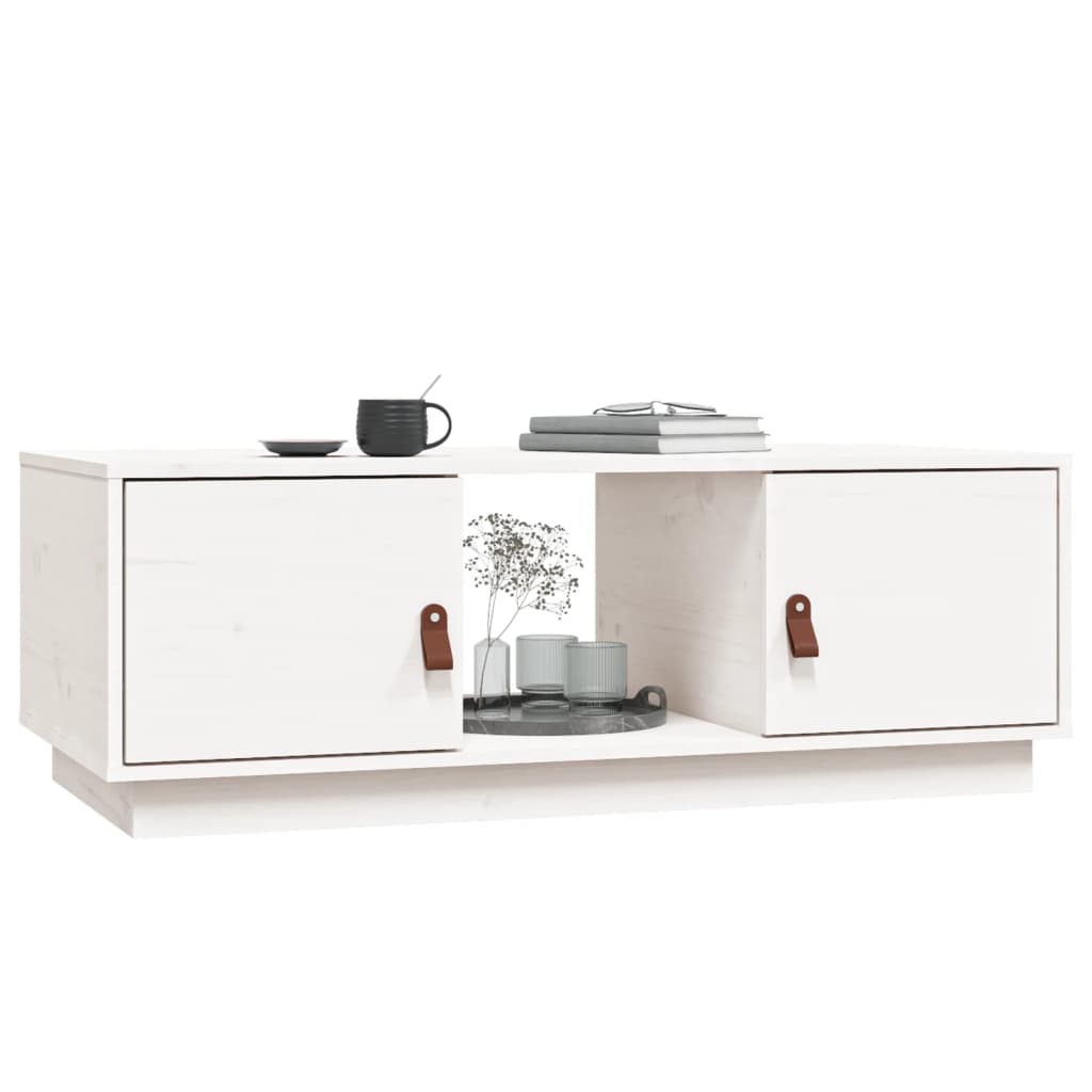 Tavolino da Salotto Bianco 100x50x35 cm Legno Massello di Pino