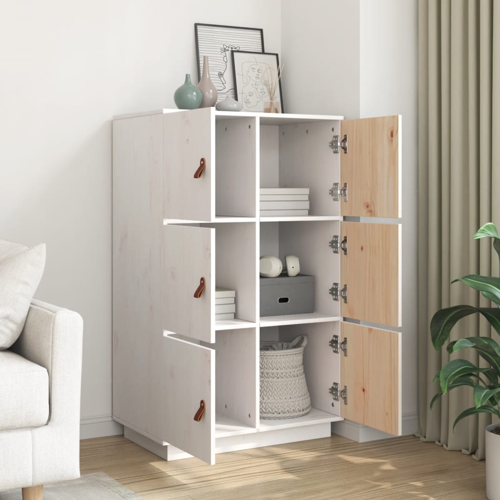 Credenza Bianca 67x40x108,5 cm in Legno Massello di Pino