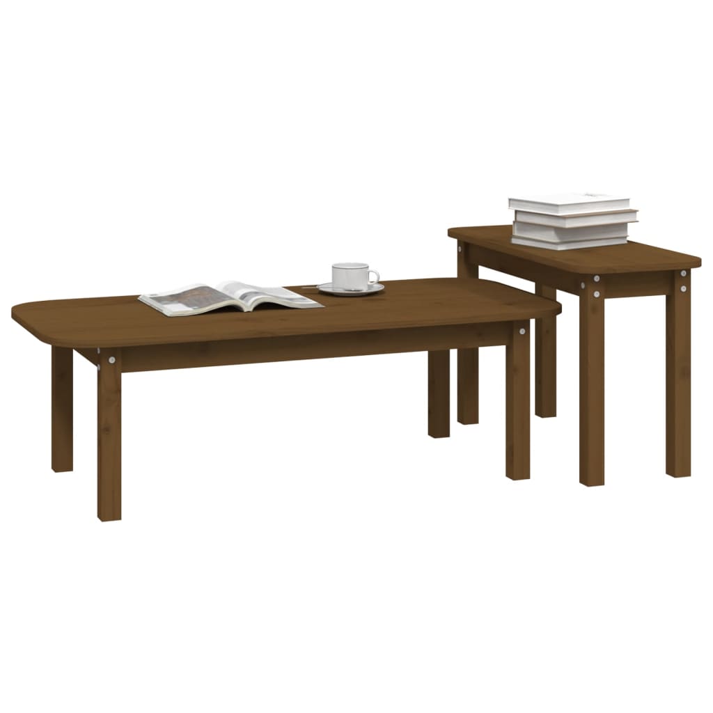 Set Tavolini da Salotto 2 pz Ambra in Legno Massello di Pino