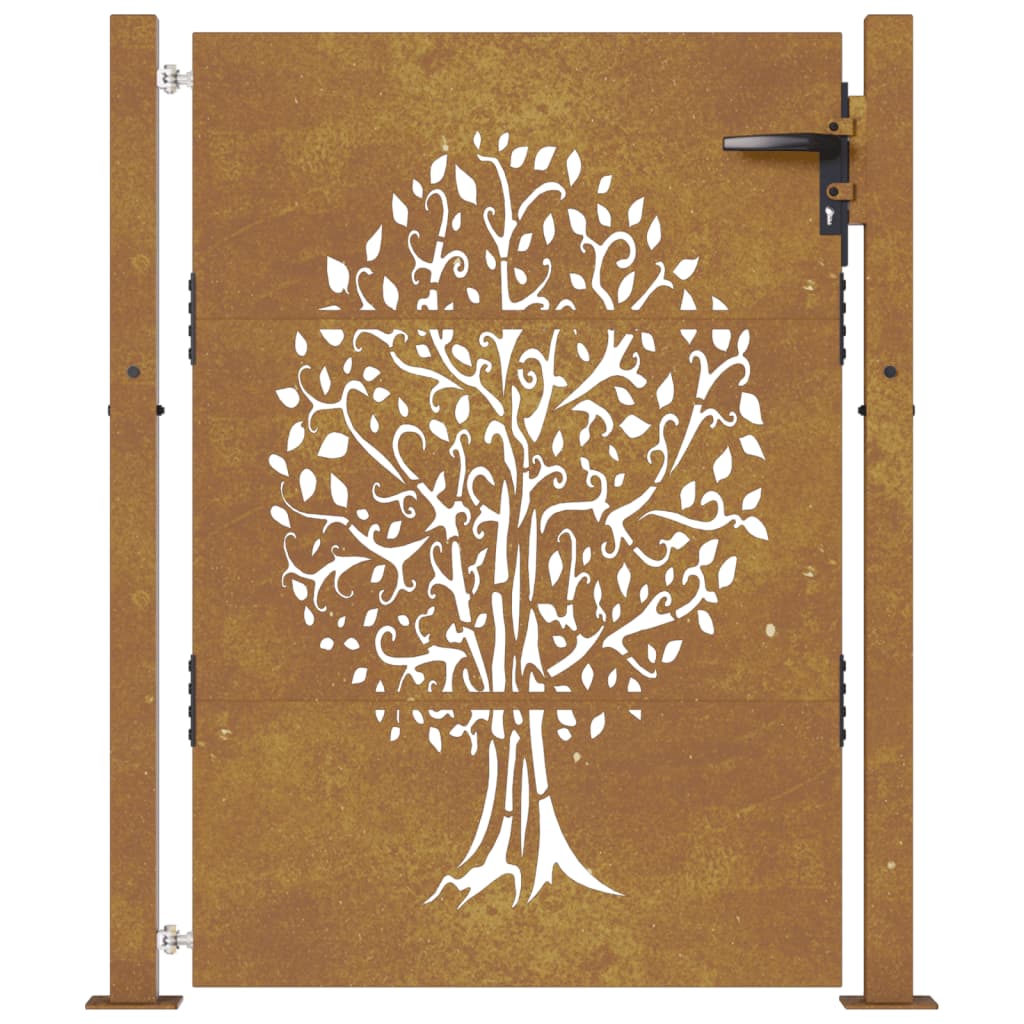 Cancello da Giardino 105x130 cm in Acciaio Corten Design Albero
