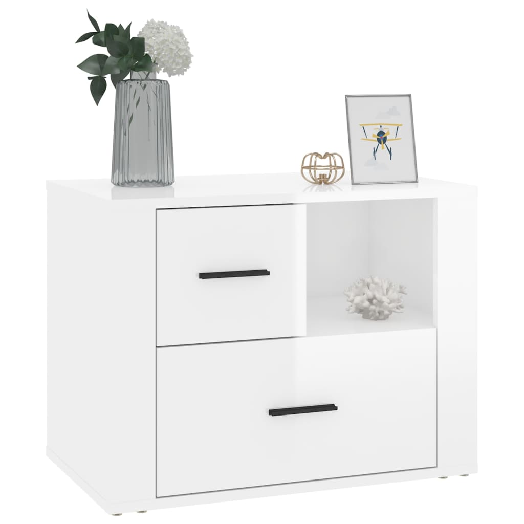 Comodino Bianco Lucido 60x36x45 cm in Legno Multistrato