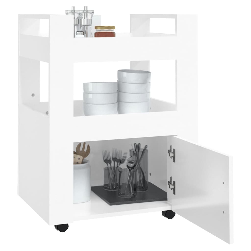Carrello da Cucina bianco lucido 60x45x80 cm Legno Multistrato
