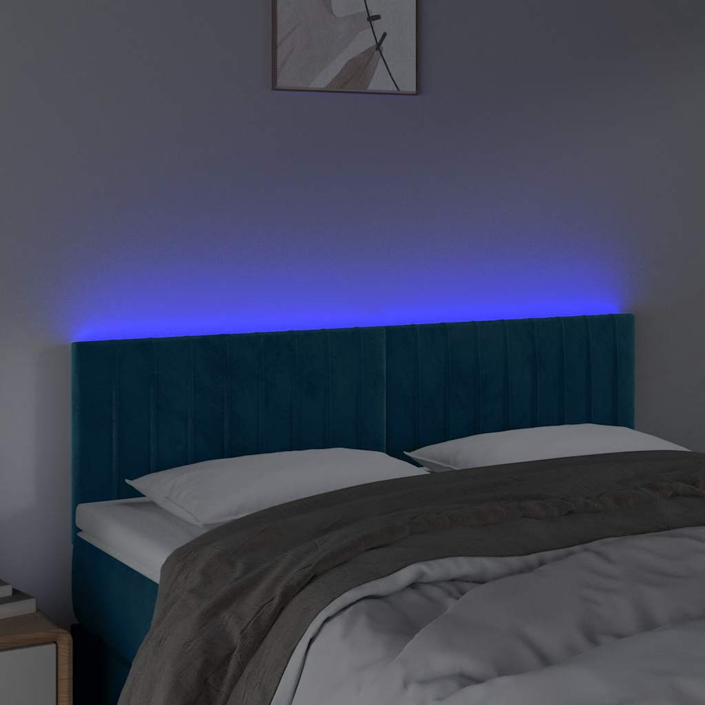 Testiera a LED Blu Scuro 144x5x78/88 cm in Velluto