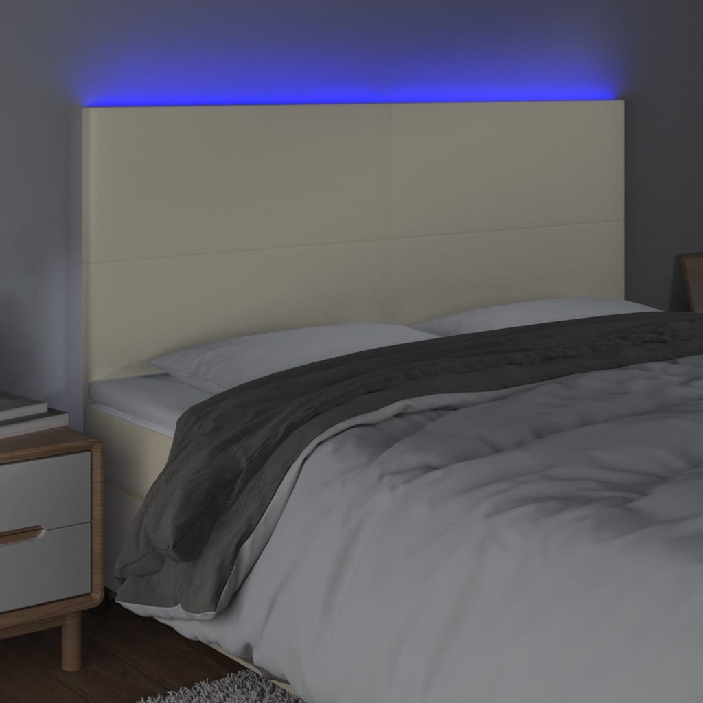 Testiera a LED Crema 200x5x118/128 cm in Similpelle