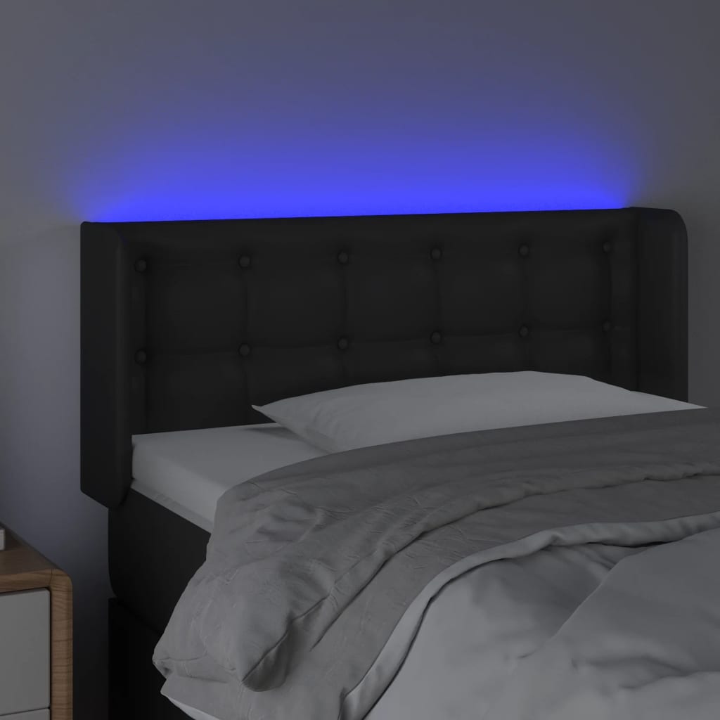 Testiera a LED Nera 83x16x78/88 cm in Similpelle