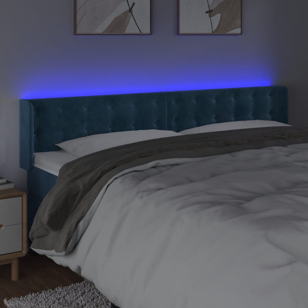 Testiera a LED Blu Scuro 163x16x78/88 cm in Velluto