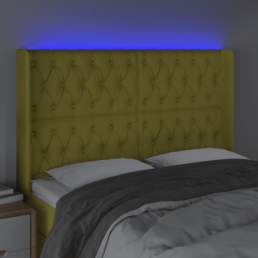 Testiera a LED Verde 147x16x118/128 cm in Tessuto