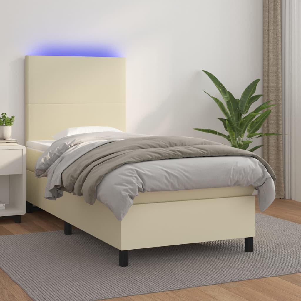 Giroletto a Molle con Materasso e LED Crema 90x200cm Similpelle