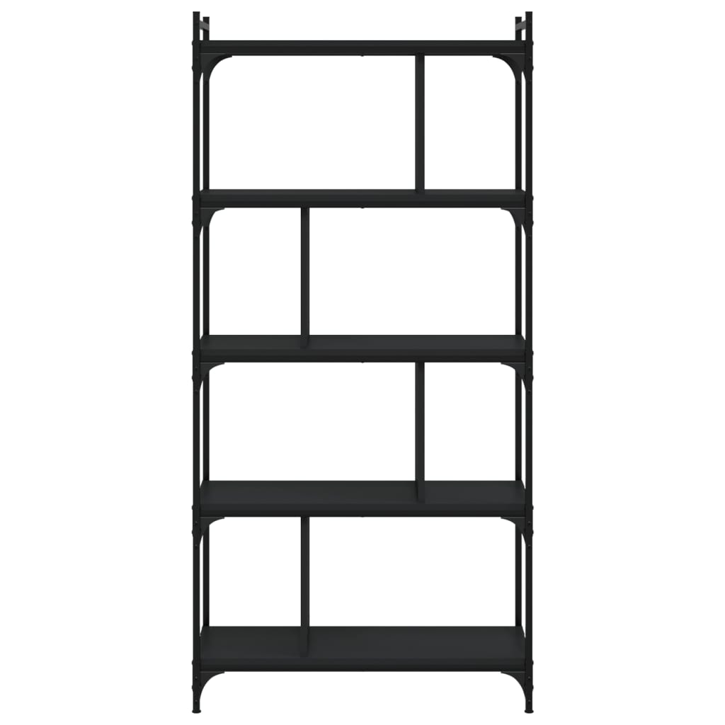 Libreria Nera 5 Ripiani 76x32x158 cm Legno Multistrato