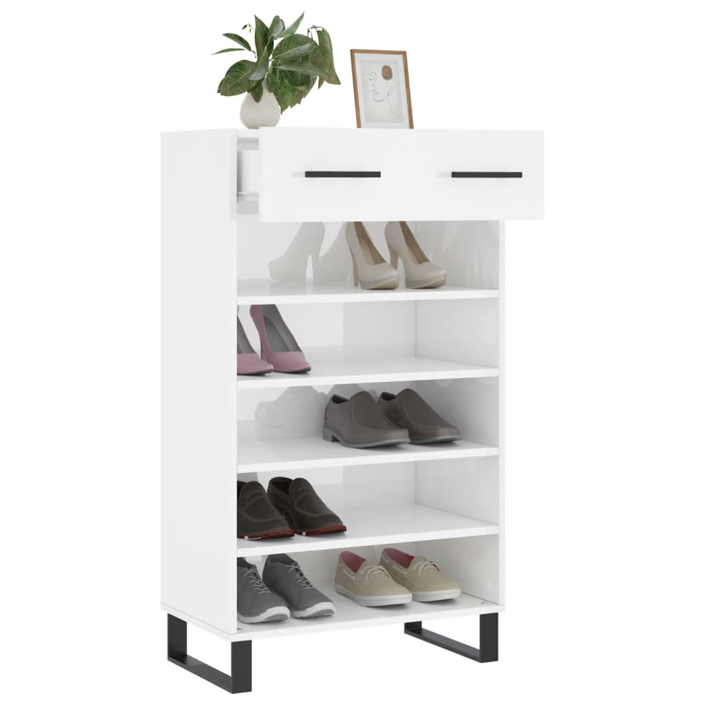 Scarpiera Bianco Lucido 60x35x105 cm in Legno Multistrato