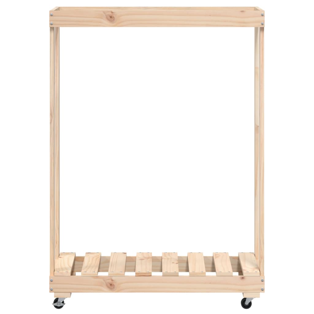 Portalegna con Ruote 76,5x40x108 cm Legno Massello di Pino