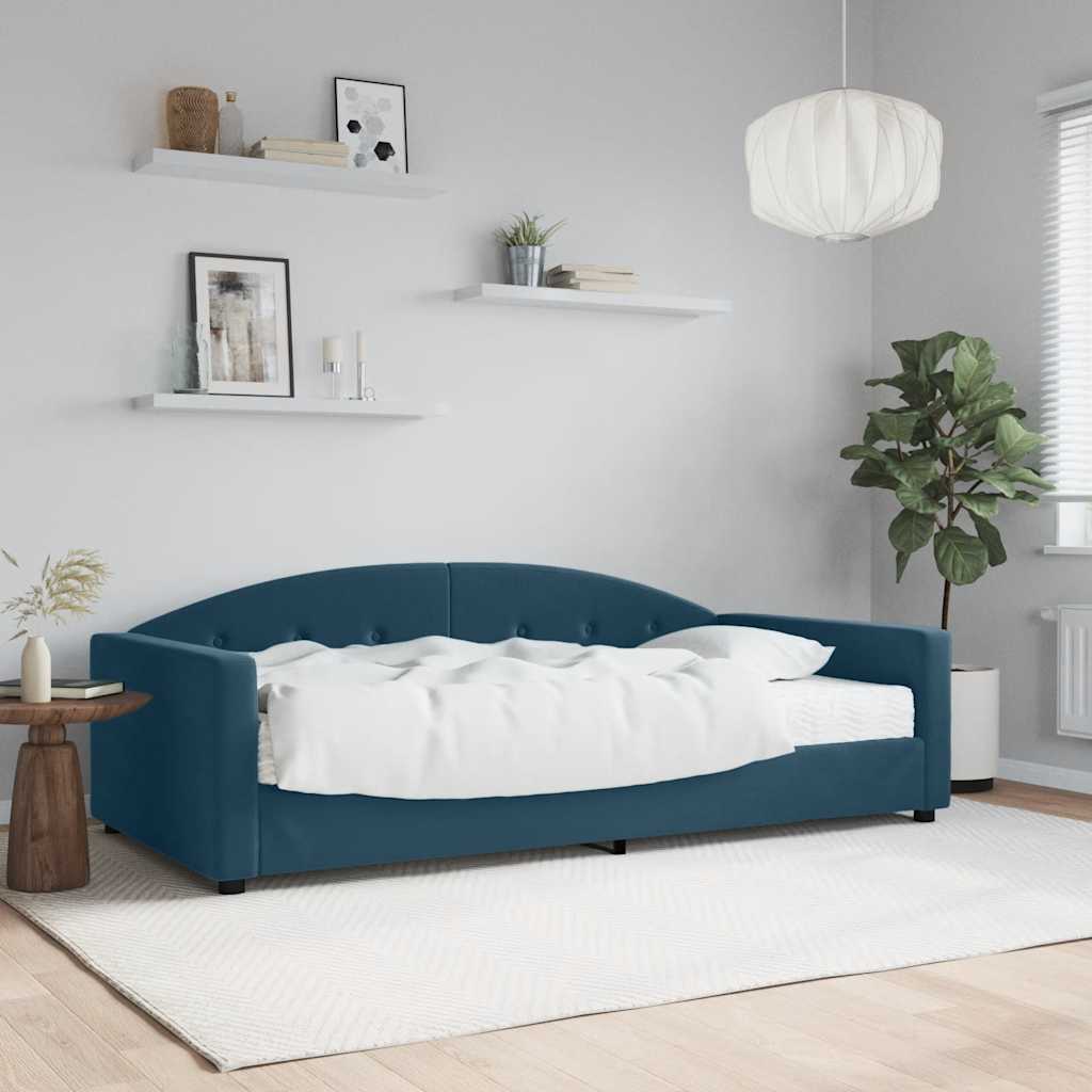 Divano Letto con Materasso Blu 100x200 cm in Velluto