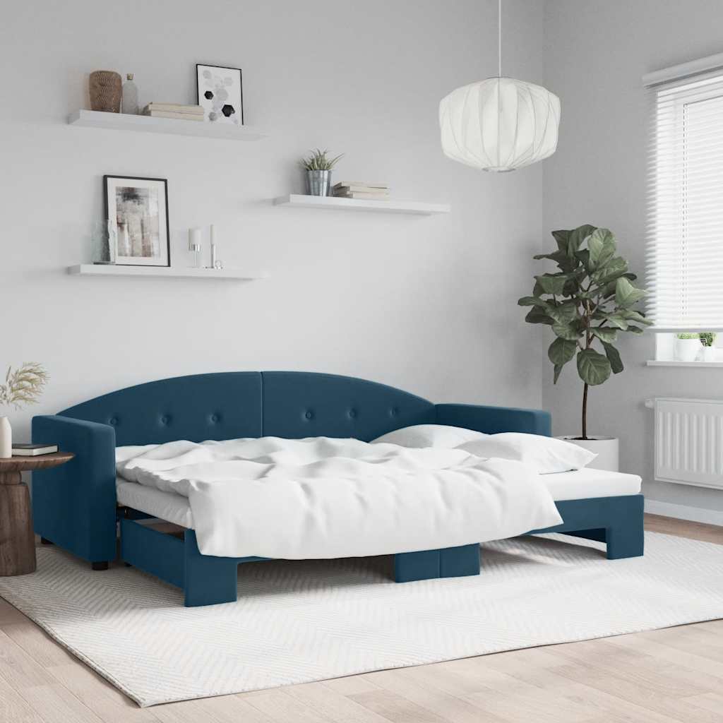 Divano Letto con Letto Estraibile Blu 80x200 cm in Velluto