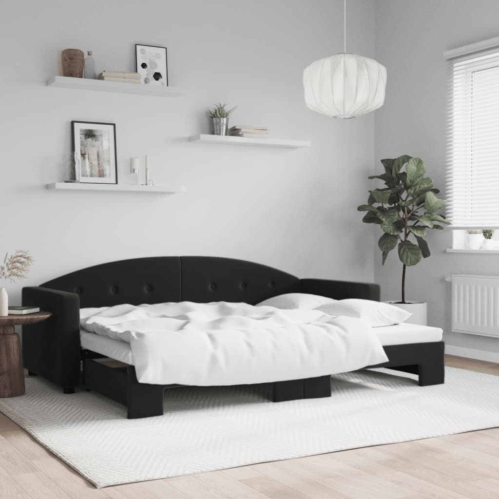 Divano Letto con Letto Estraibile Nero 80x200 cm in Velluto