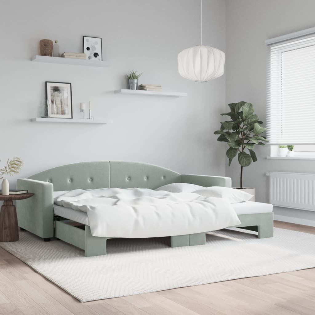 Divano Letto con Letto Estraibile Grigio Chiaro 90x200 Velluto