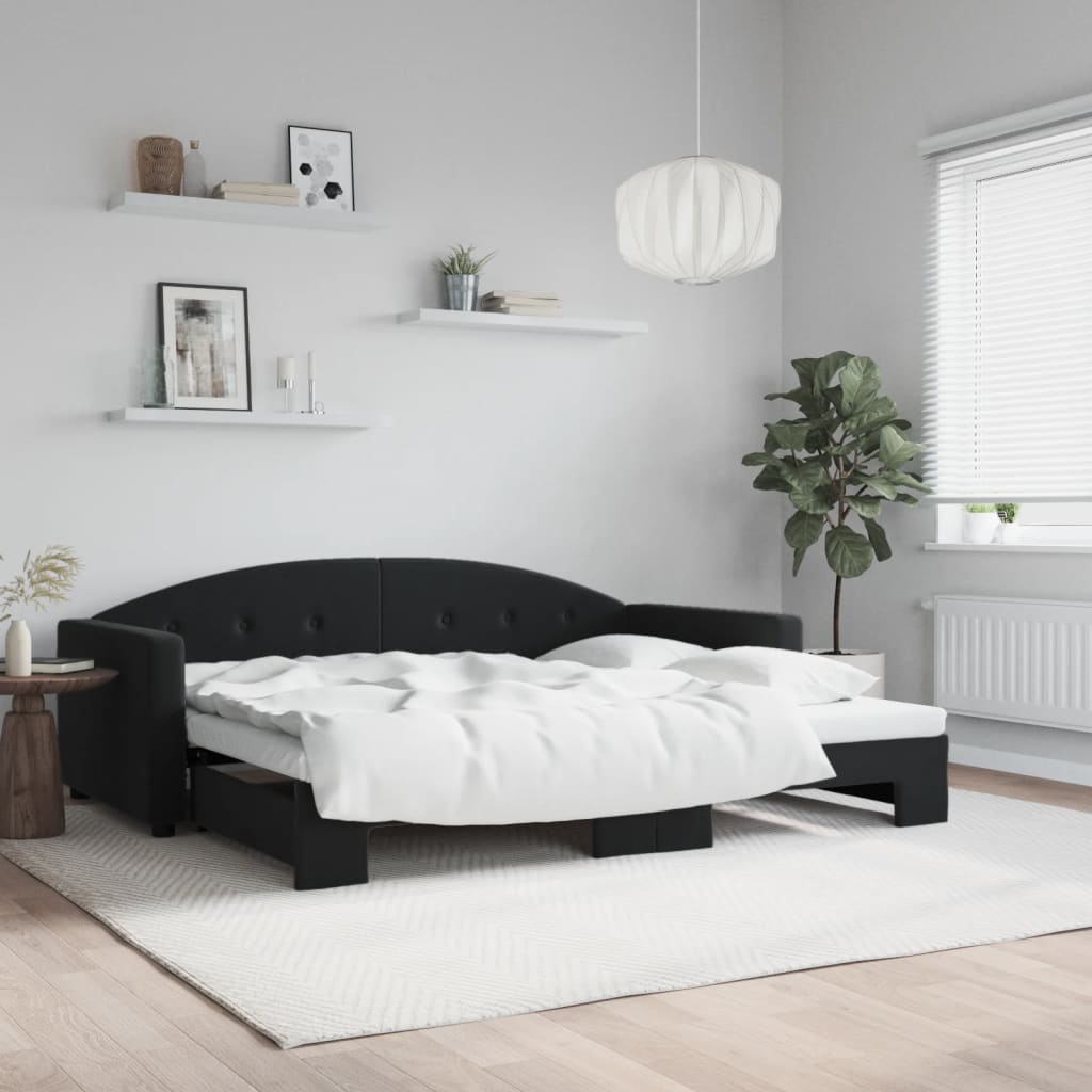 Divano Letto con Letto Estraibile Nero 90x190 cm in Velluto