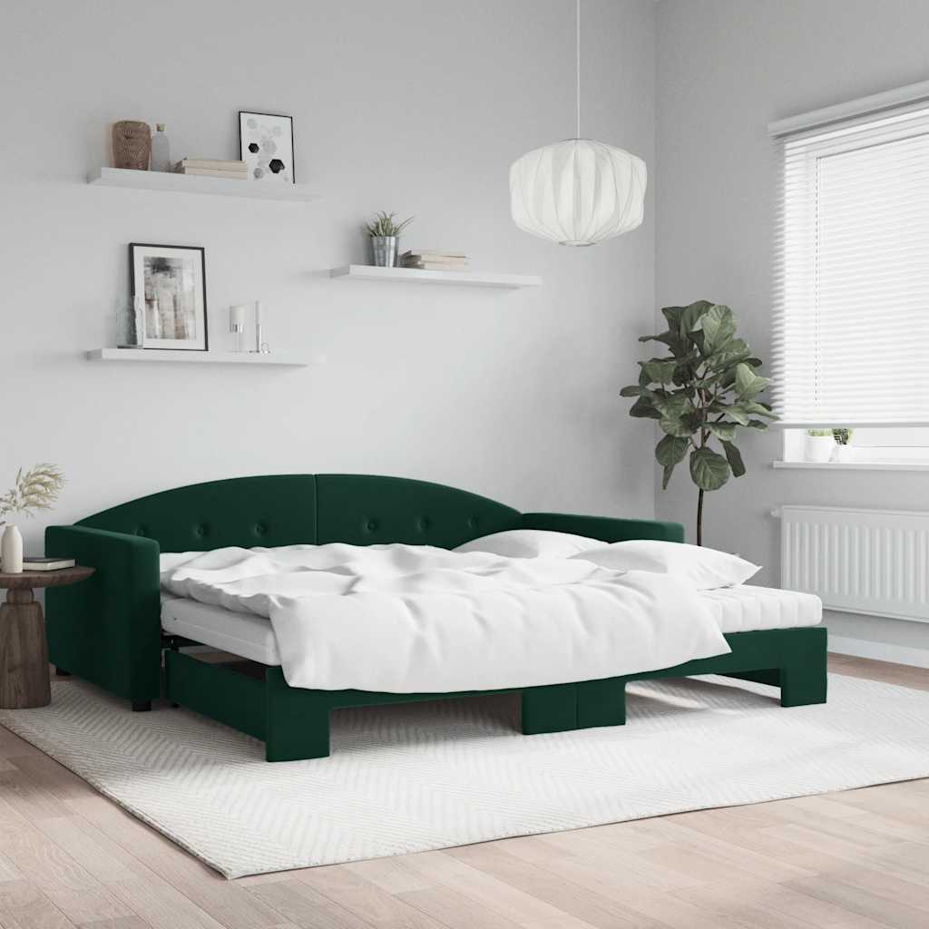 Divano Letto Estraibile Materassi Verde Scuro 100x200 Velluto