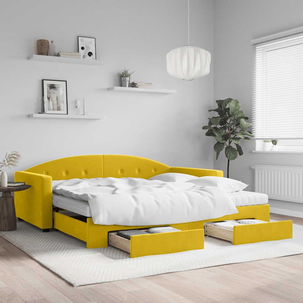 Divano Letto Estraibile con Cassetti Giallo 100x200cm Velluto
