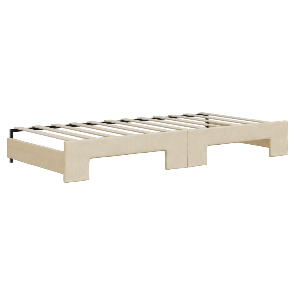 Divano Letto Estraibile con Materassi Crema 90x200 cm Tessuto