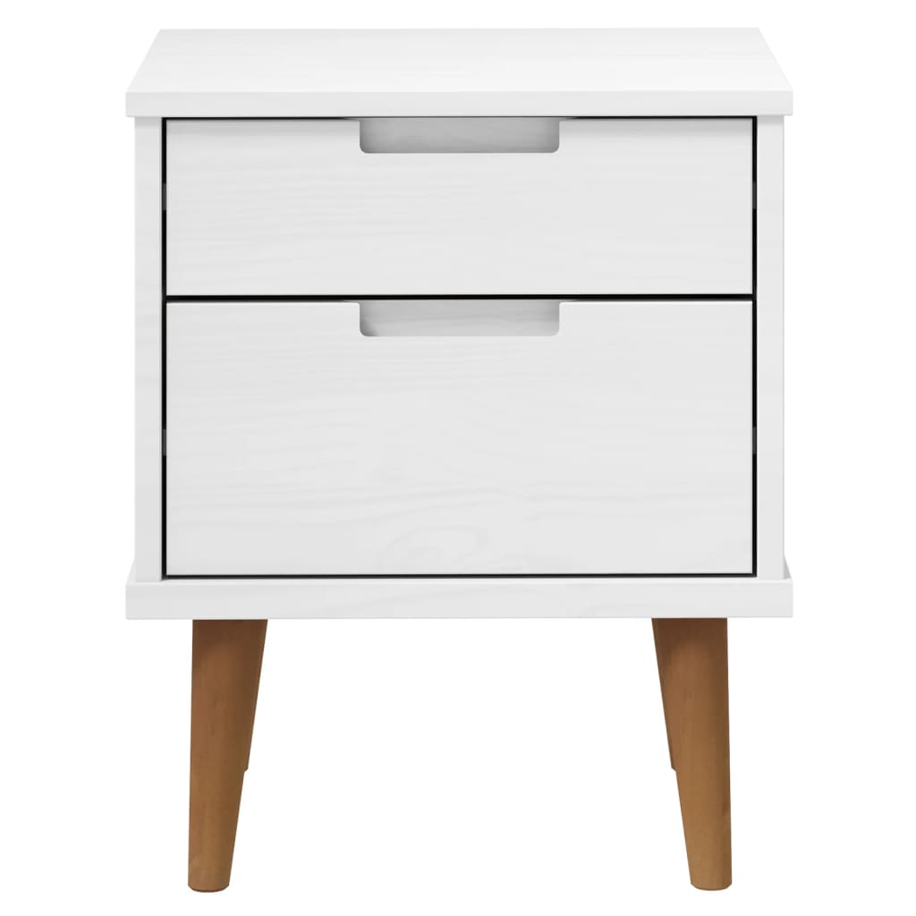 Comodino MOLDE Bianco 40x35x48 cm in Legno Massello di Pino