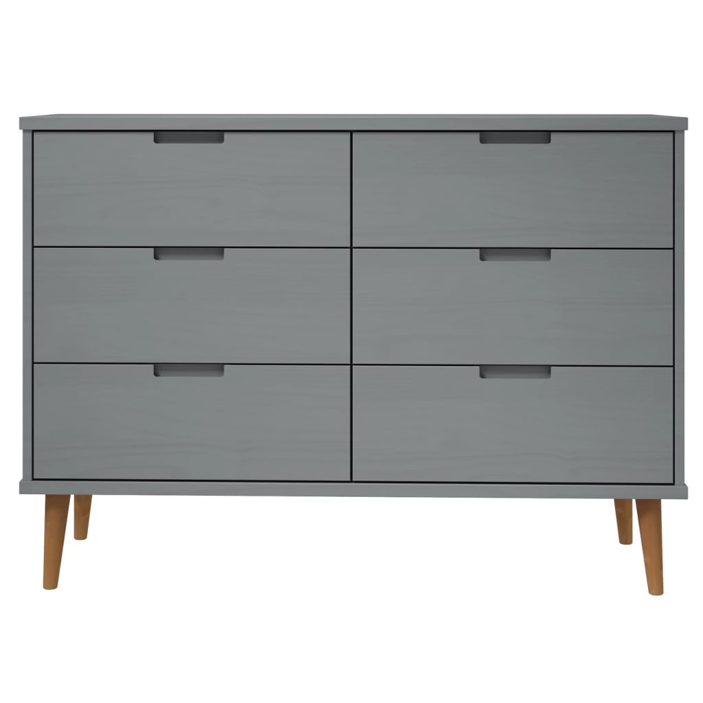 Cassettiera MOLDE Grigia 113x40x80 cm in Legno Massello di Pino