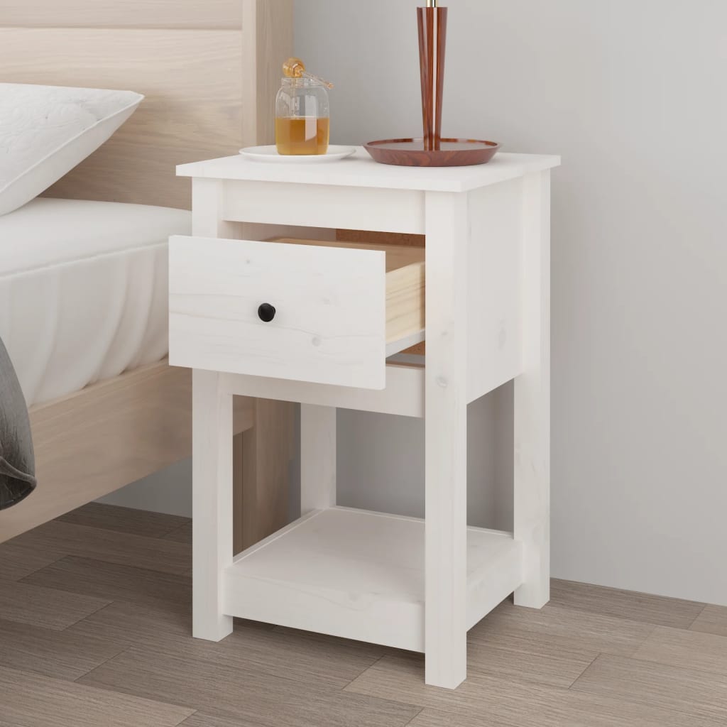 Comodini 2 pz Bianca 40x35x61,5 cm in Legno Massello di Pino