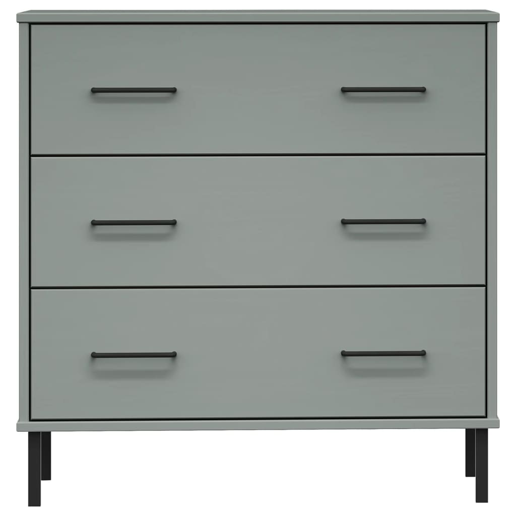 Credenza con 3 Cassetti Grigio 77x40x79,5cm Legno Massello OSLO