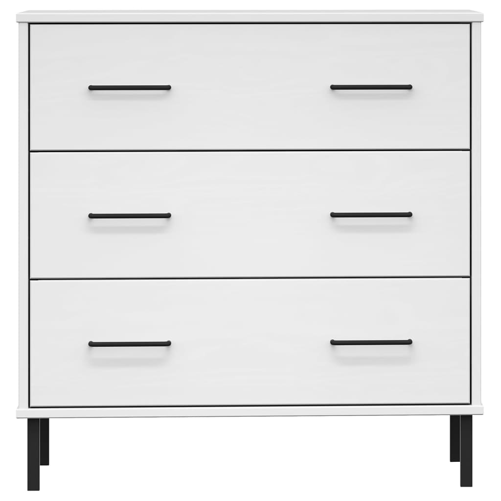 Credenza con 3 Cassetti Bianca 77x40x79,5cm Legno Massello OSLO