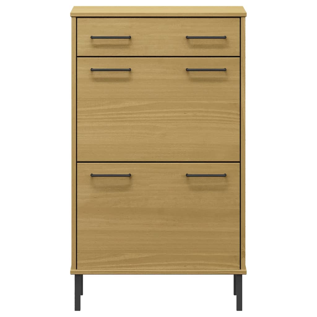 Scarpiera con Gambe Metallo Marrone Legno Massello di Pino OSLO
