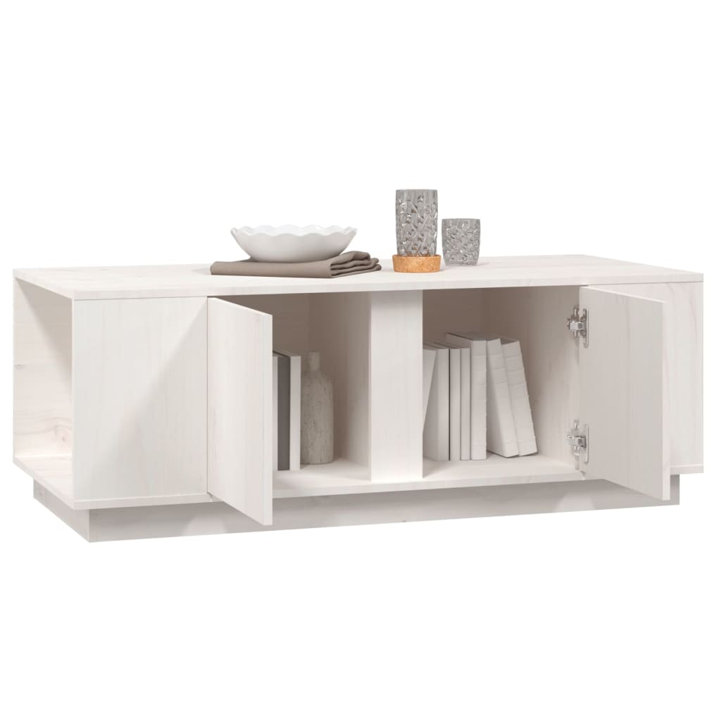 Tavolino da Salotto Bianco 110x50x40 cm Legno Massello di Pino
