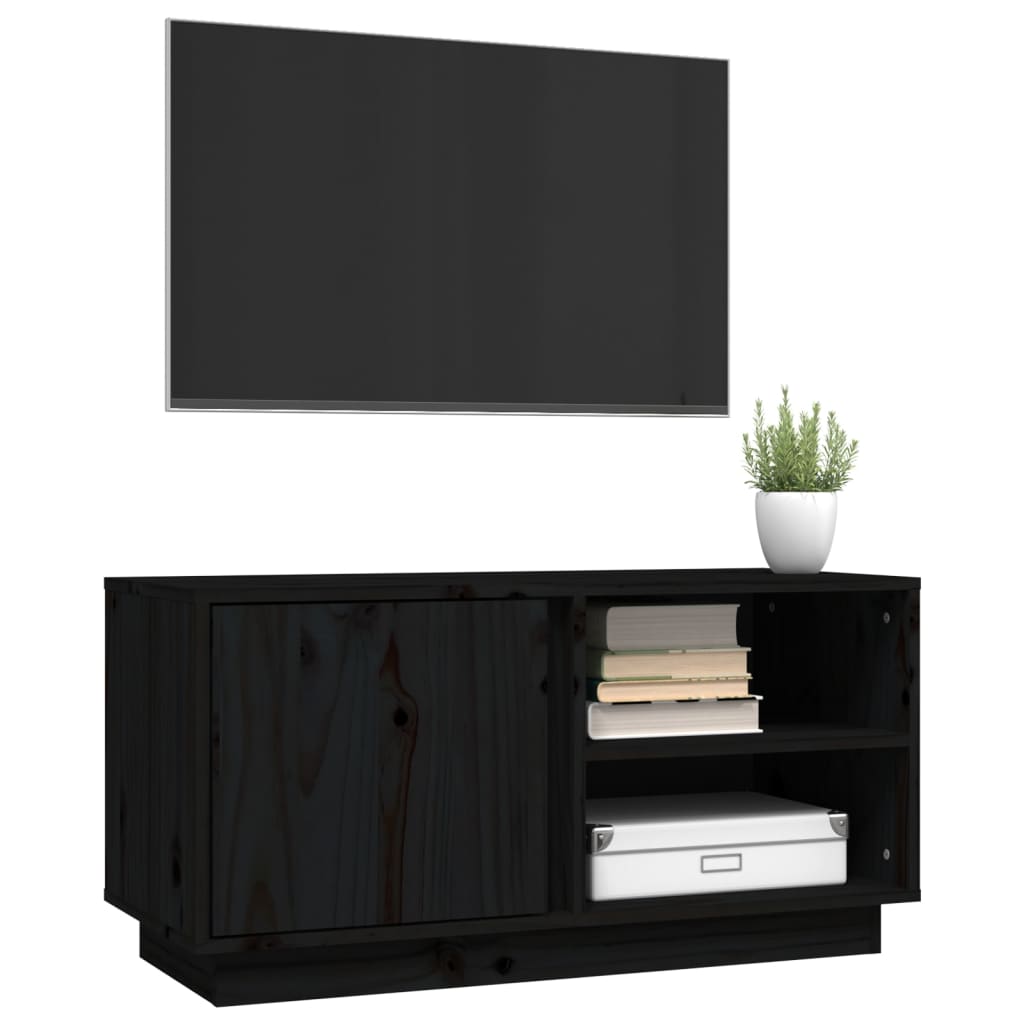 Mobile Porta TV Nera 80x35x40,5 cm in Legno Massello di Pino
