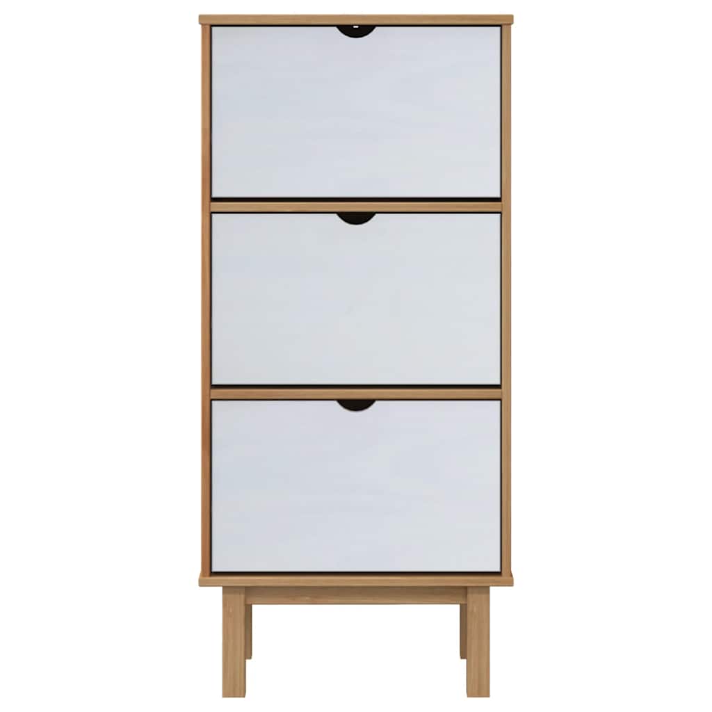 Scarpiera OTTA con 3 Cassetti Marrone e Bianco in Legno di Pino