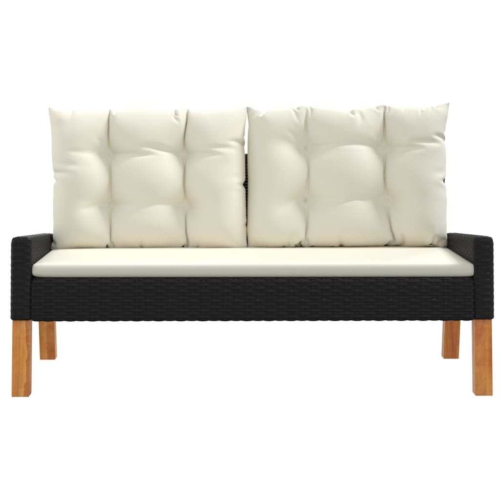 Set da Giardino 4 pz con Cuscini in Polyrattan e Legno Massello