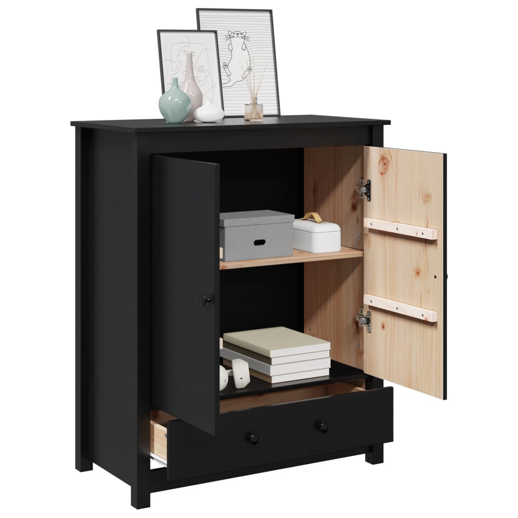Credenza Nera 83x41,5x100 cm in Legno Massello di Pino