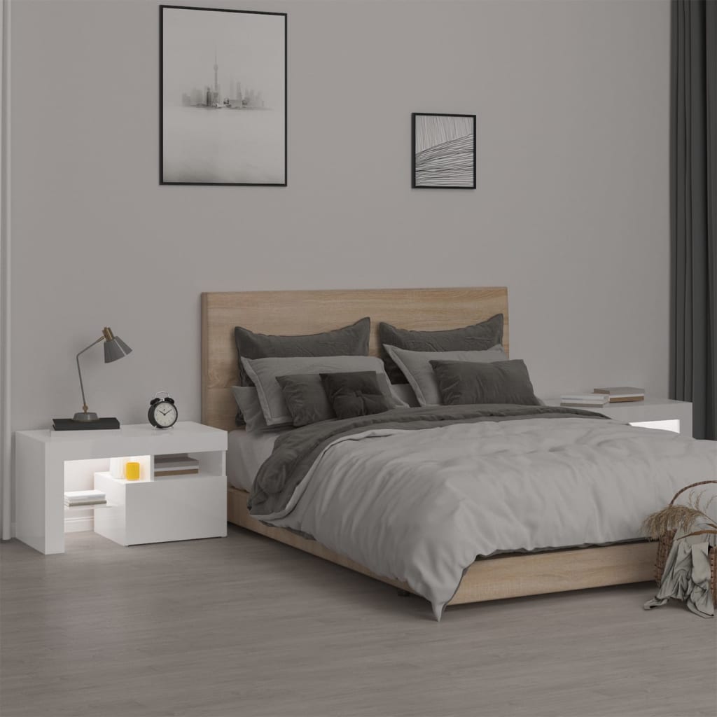 Comodini 2 pz con Luci a LED Bianco Lucido 70x36,5x40 cm